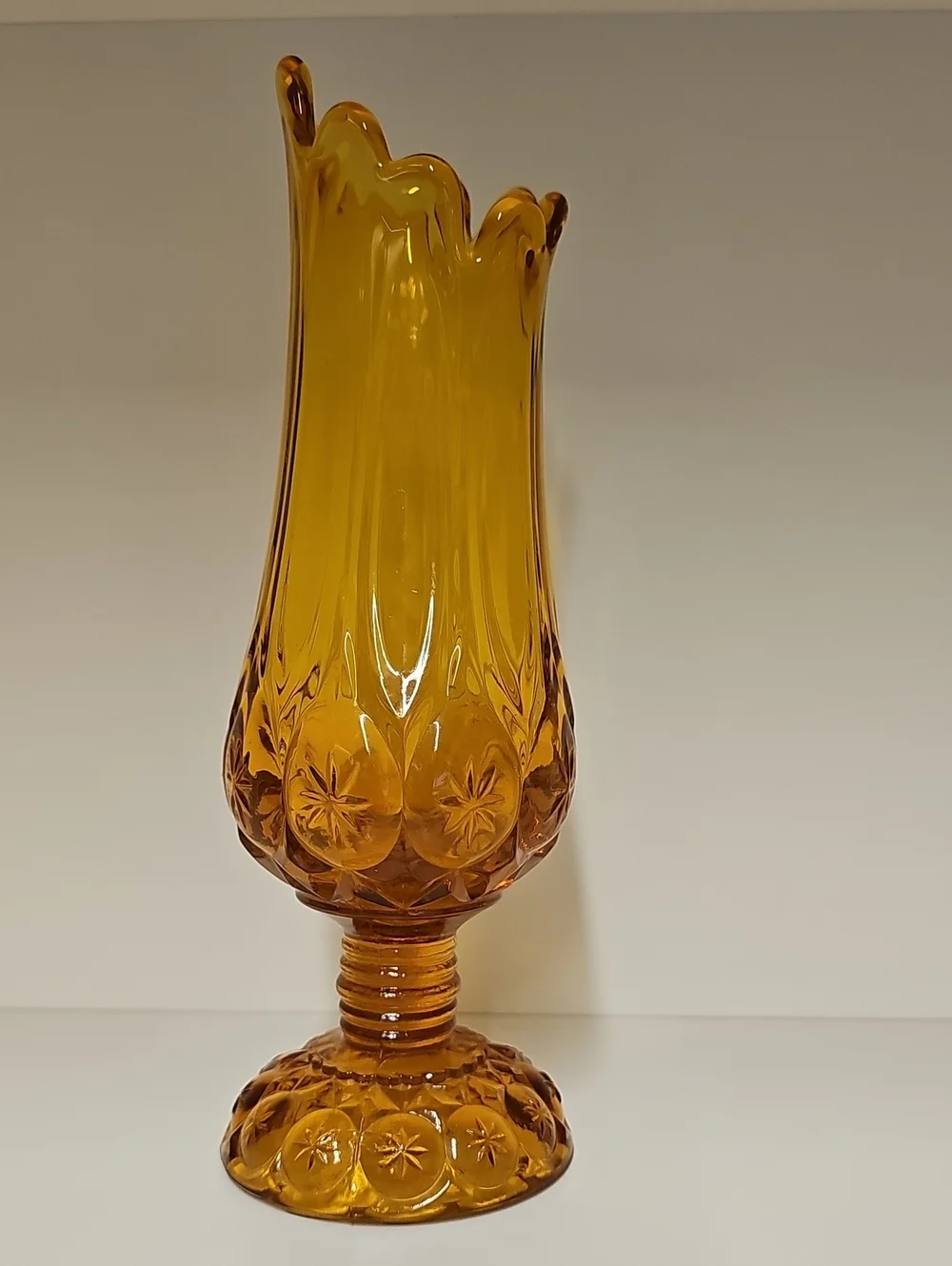 Vintage MCM Kanawha Swung Amber Glass Pedestal Vase